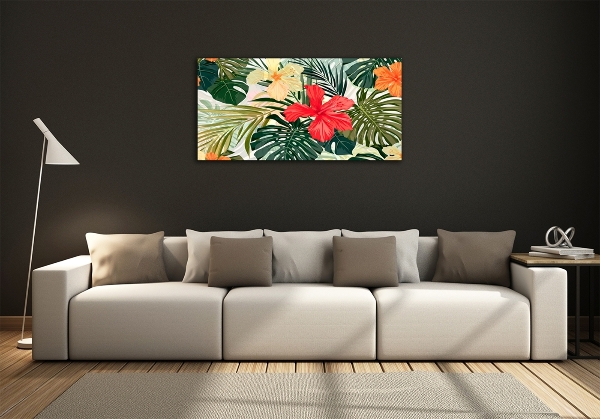 Glass wall art Hawaiian flowers