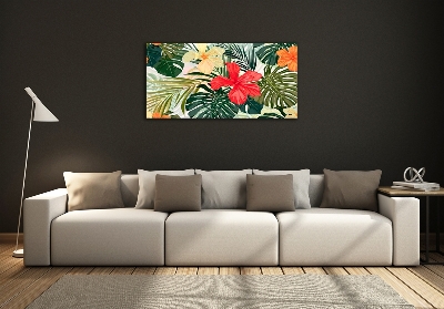 Glass wall art Hawaiian flowers