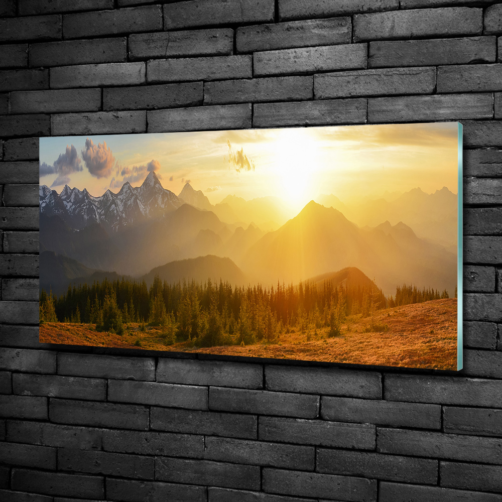 Wall art on glass Sunset of the mountain