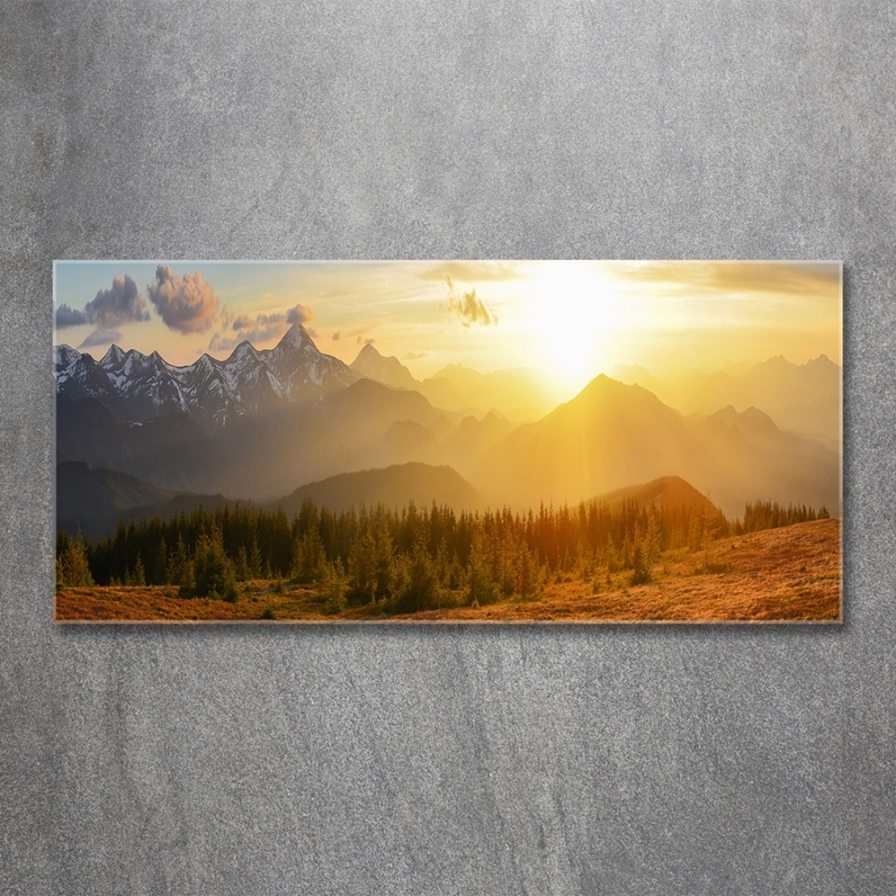 Wall art on glass Sunset of the mountain