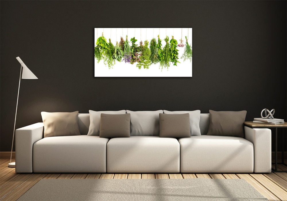 Glass picture wall art Herbs on a string