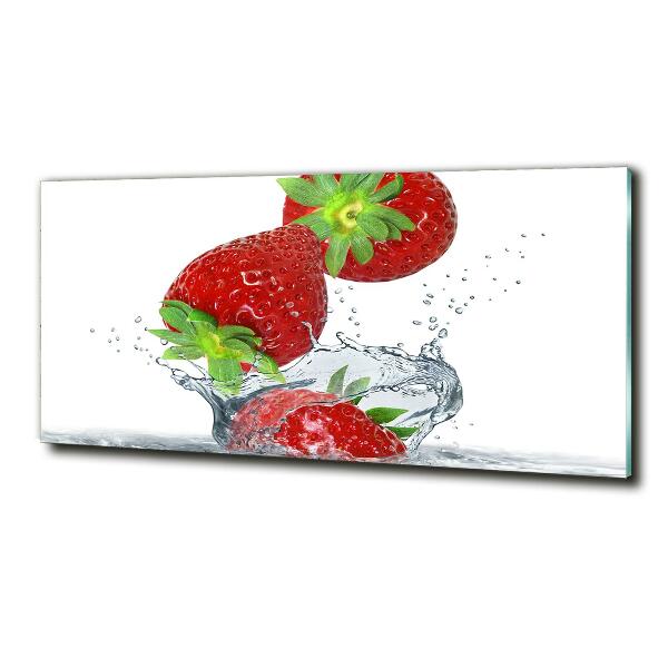 Printed glass wall art Falling strawberries