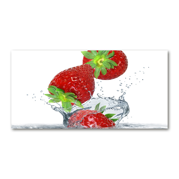 Printed glass wall art Falling strawberries