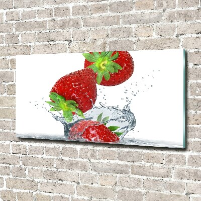 Printed glass wall art Falling strawberries