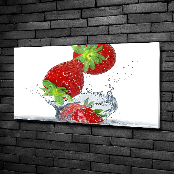 Printed glass wall art Falling strawberries