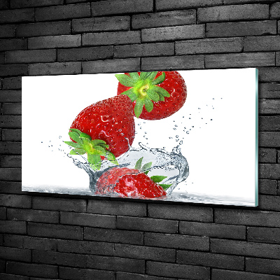 Printed glass wall art Falling strawberries