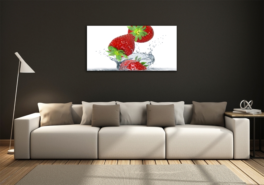 Printed glass wall art Falling strawberries