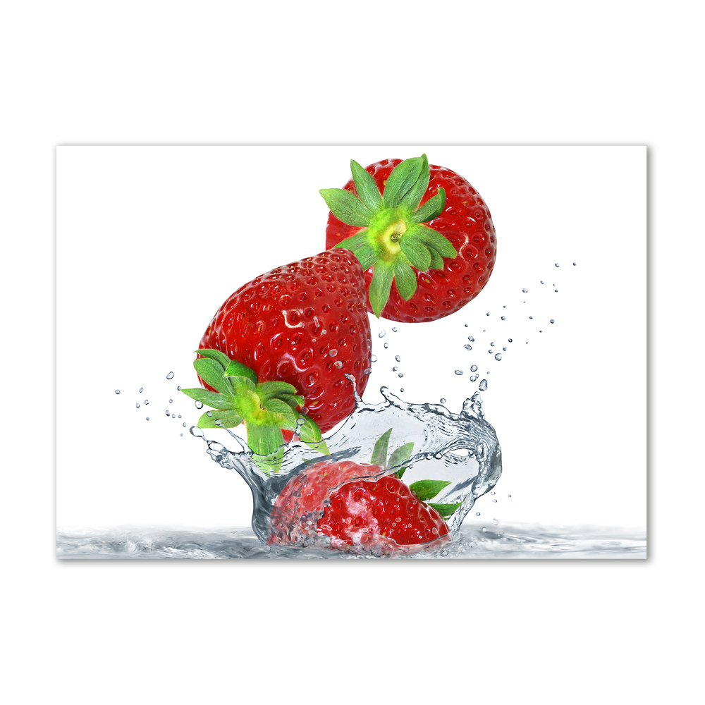 Printed glass wall art Falling strawberries