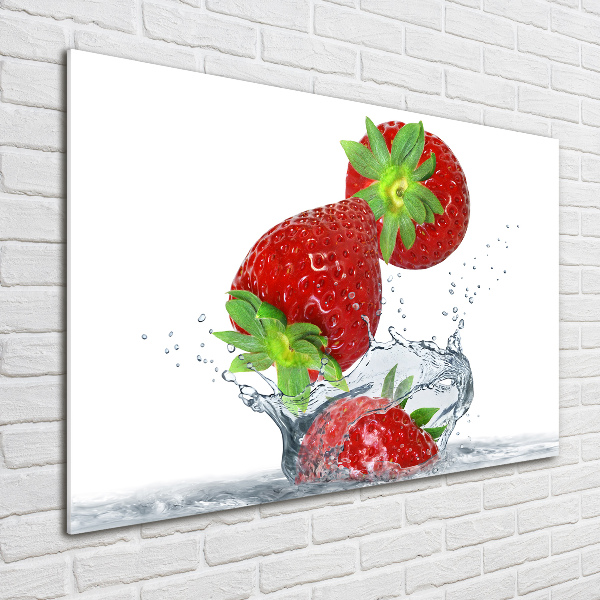 Printed glass wall art Falling strawberries