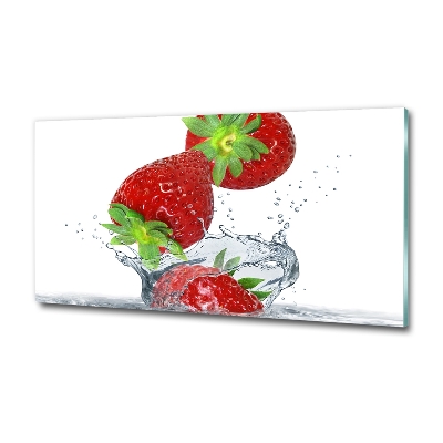 Printed glass wall art Falling strawberries