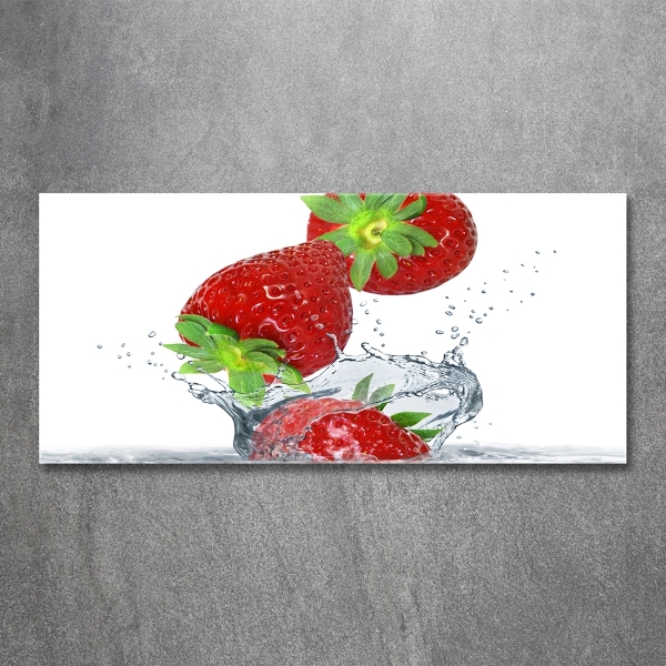 Printed glass wall art Falling strawberries