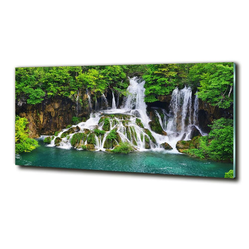 Wall art on glass Waterfall in the mountains