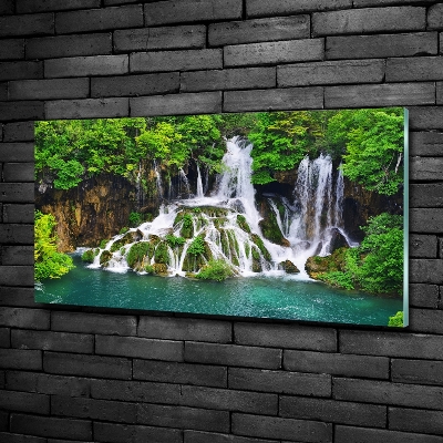 Wall art on glass Waterfall in the mountains