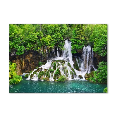 Wall art on glass Waterfall in the mountains