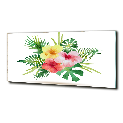 Wall art on glass Hawaiian flowers