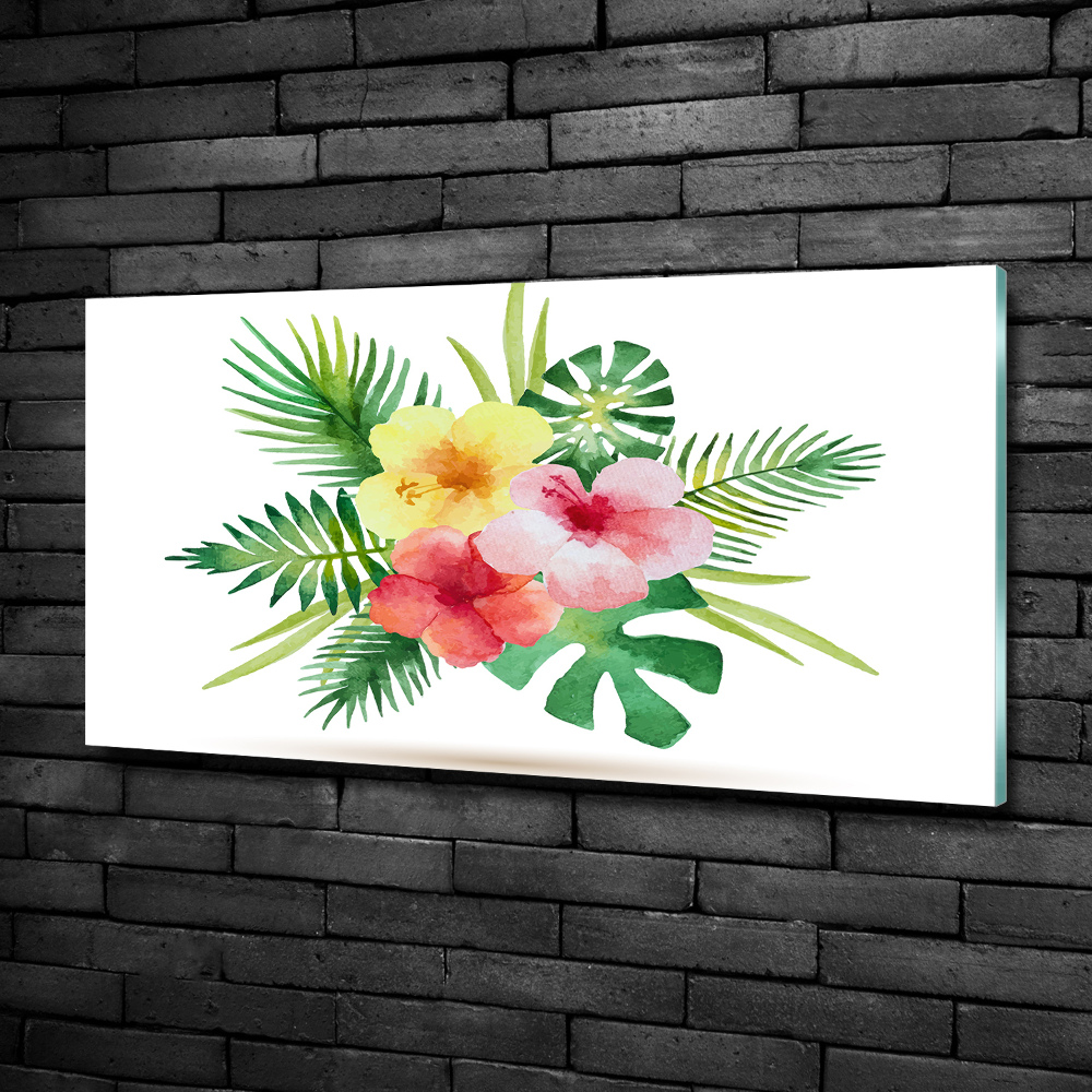 Wall art on glass Hawaiian flowers