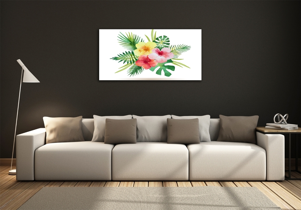 Wall art on glass Hawaiian flowers