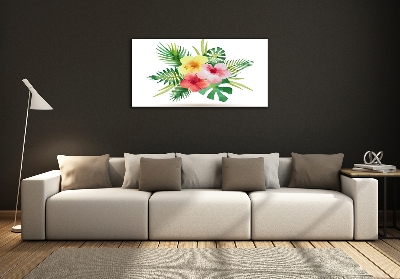 Wall art on glass Hawaiian flowers