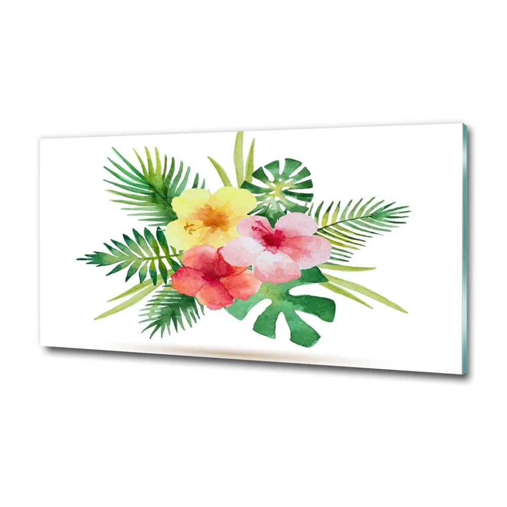 Wall art on glass Hawaiian flowers