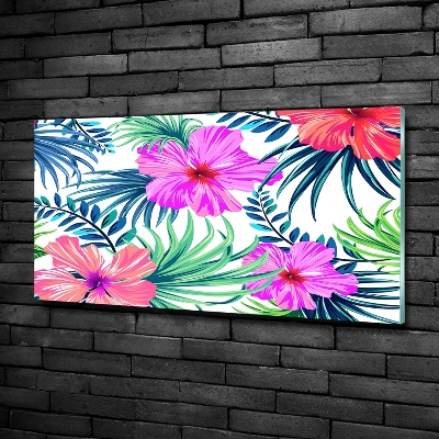 Glass art picture Hawaiian flowers