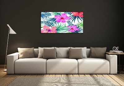 Glass art picture Hawaiian flowers