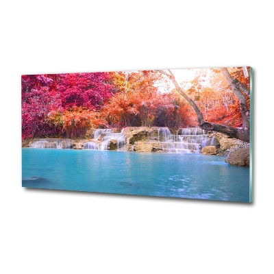 Glass art print Waterfall in the forest