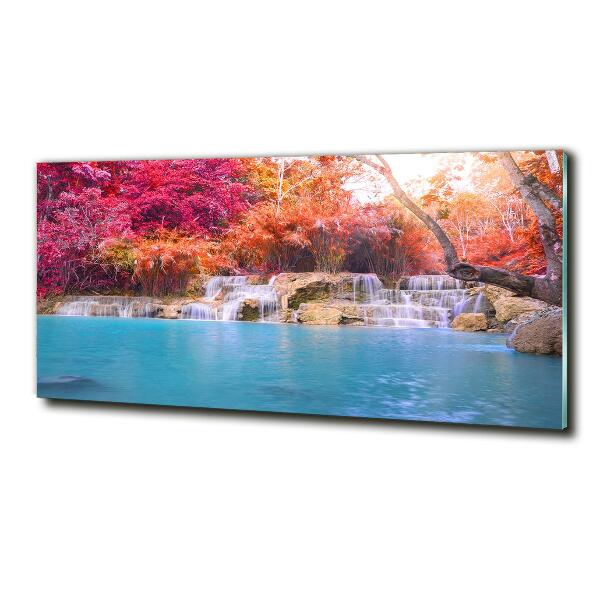 Glass art print Waterfall in the forest