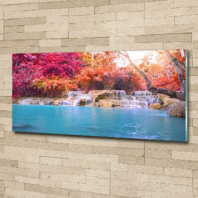 Glass art print Waterfall in the forest