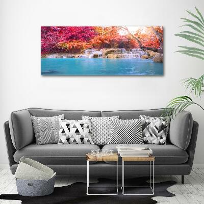 Glass art print Waterfall in the forest