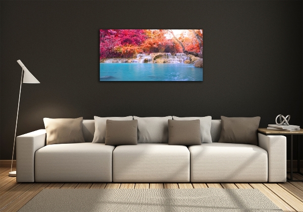 Glass art print Waterfall in the forest