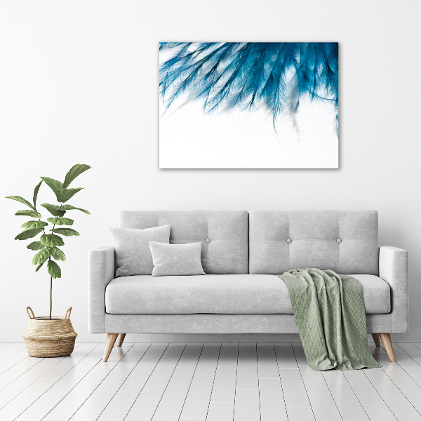 Glass art print Blue feathers