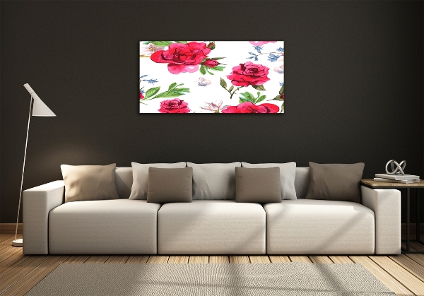 Glass art print Red roses