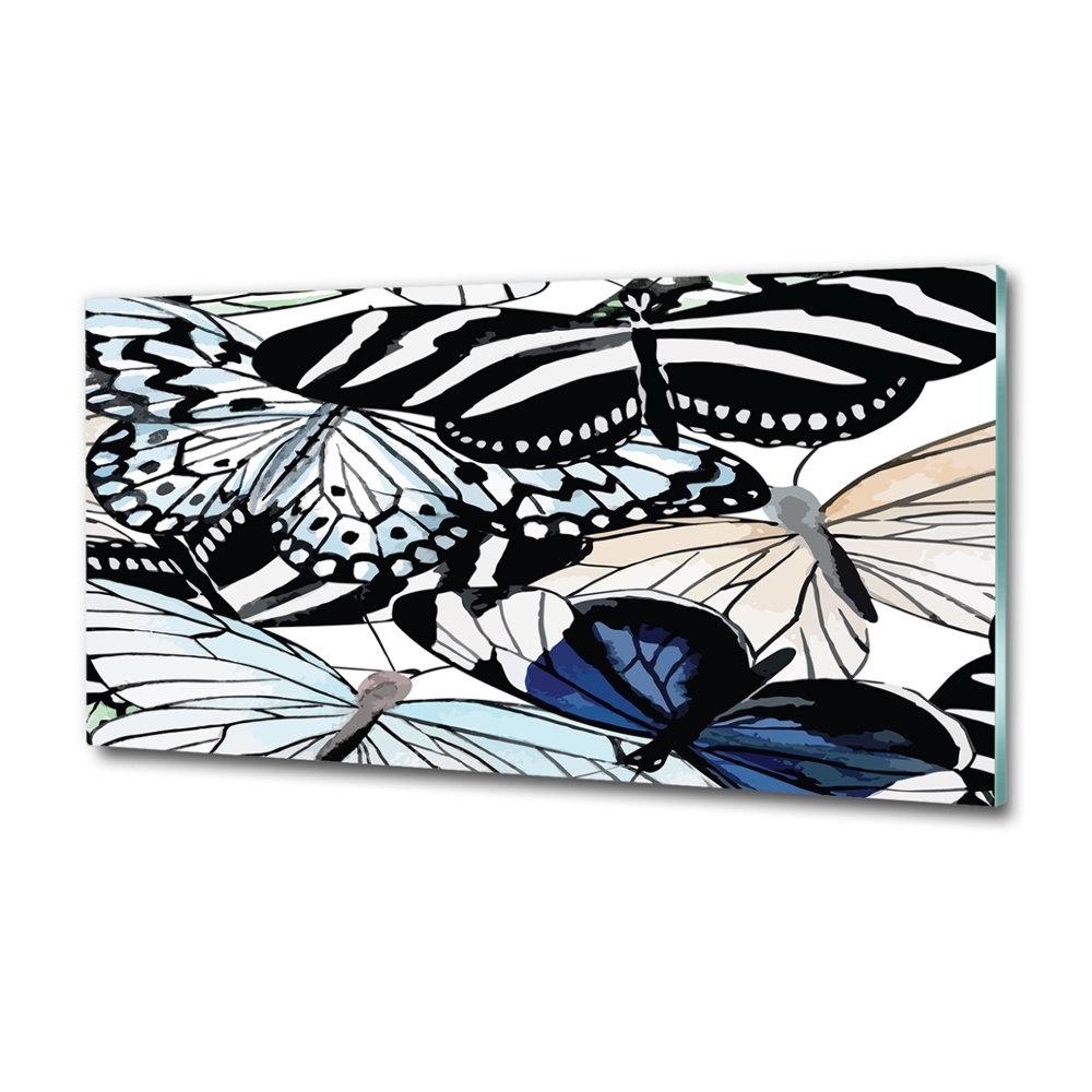 Glass picture wall art Butterflies and flowers