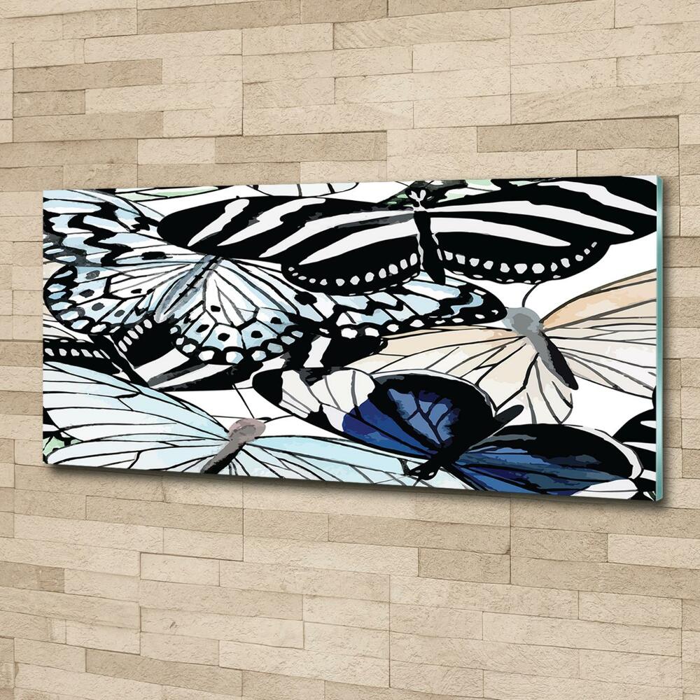 Glass picture wall art Butterflies and flowers