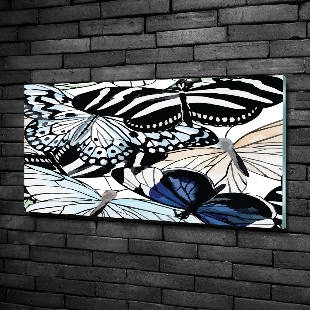 Glass picture wall art Butterflies and flowers