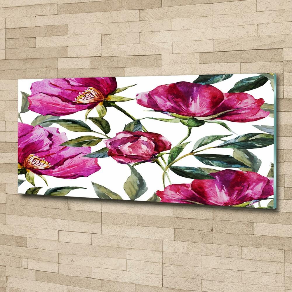 Glass art picture Pink peonies