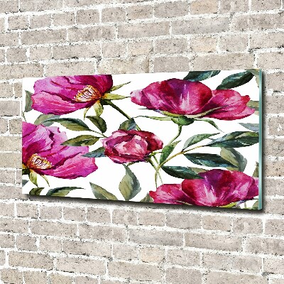 Glass art picture Pink peonies