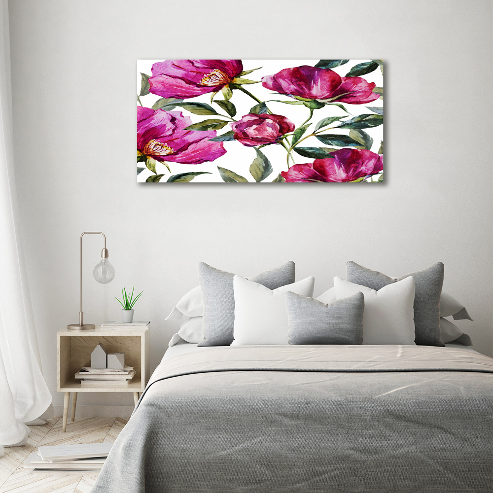 Glass art picture Pink peonies