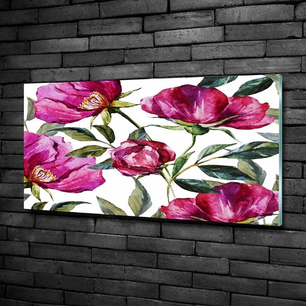 Glass art picture Pink peonies