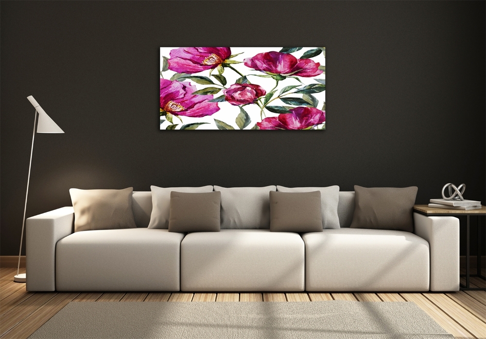 Glass art picture Pink peonies