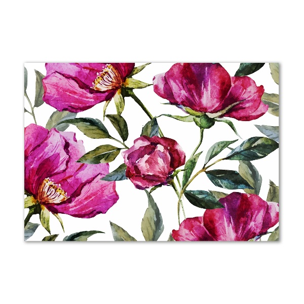 Glass art picture Pink peonies