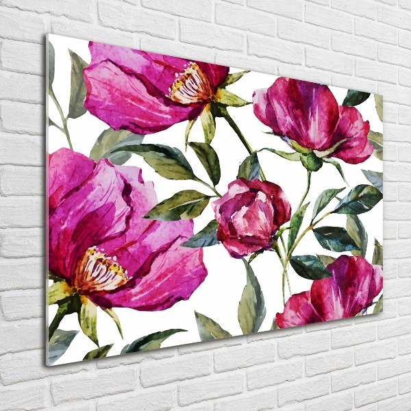 Glass art picture Pink peonies