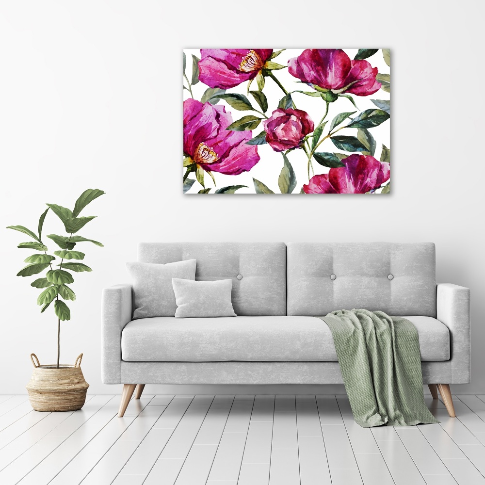 Glass art picture Pink peonies