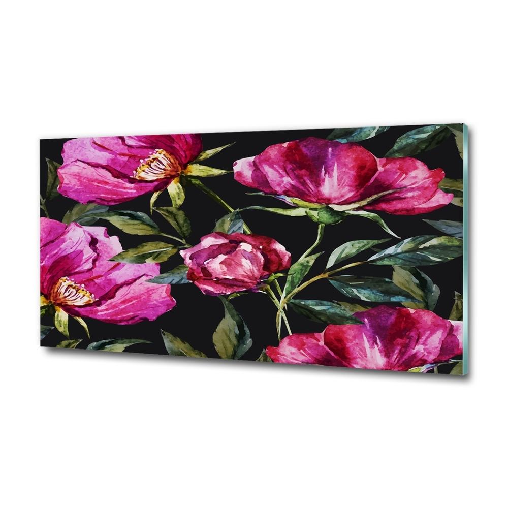 Glass art print Pink peonies