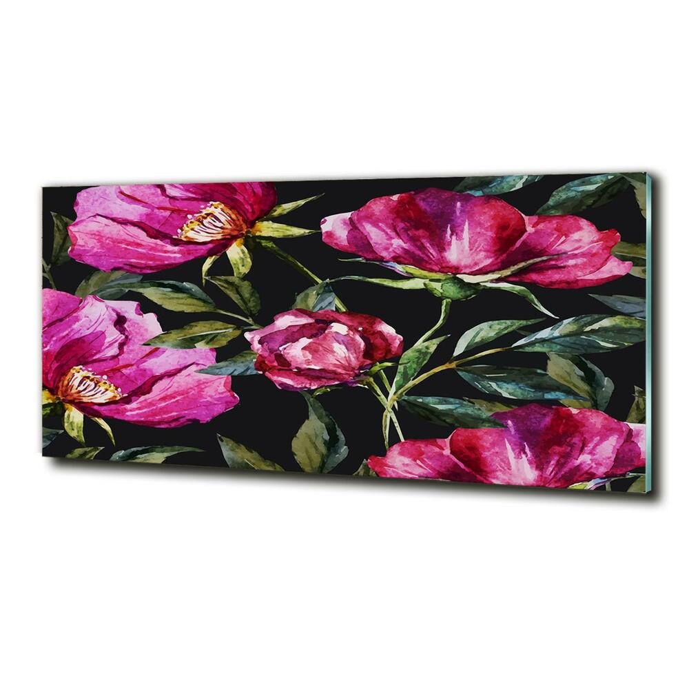 Glass art print Pink peonies