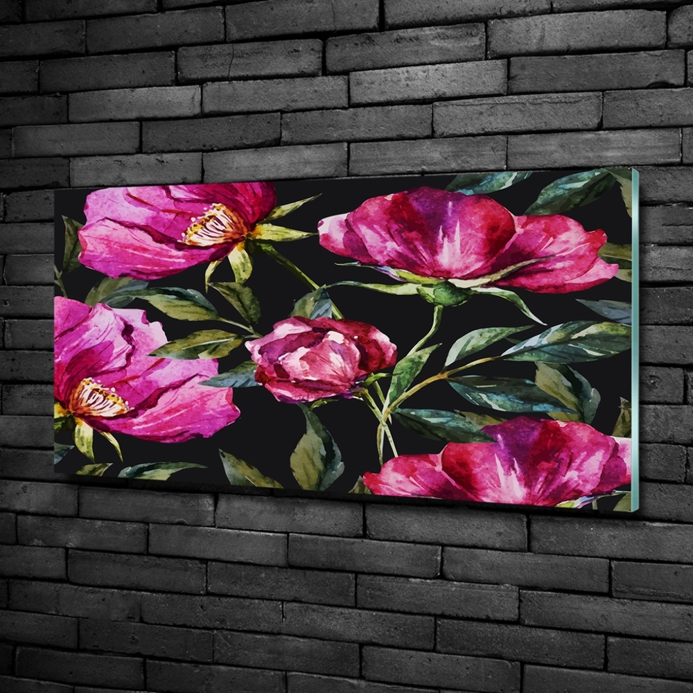 Glass art print Pink peonies