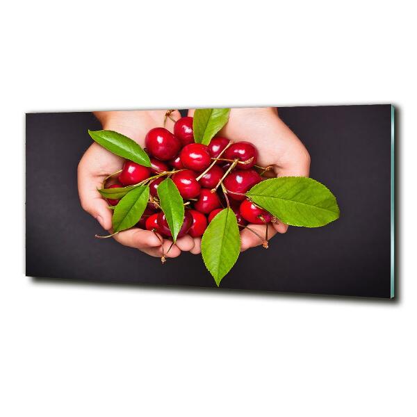 Glass wall art large Cherries in the hands