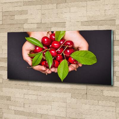 Glass wall art large Cherries in the hands