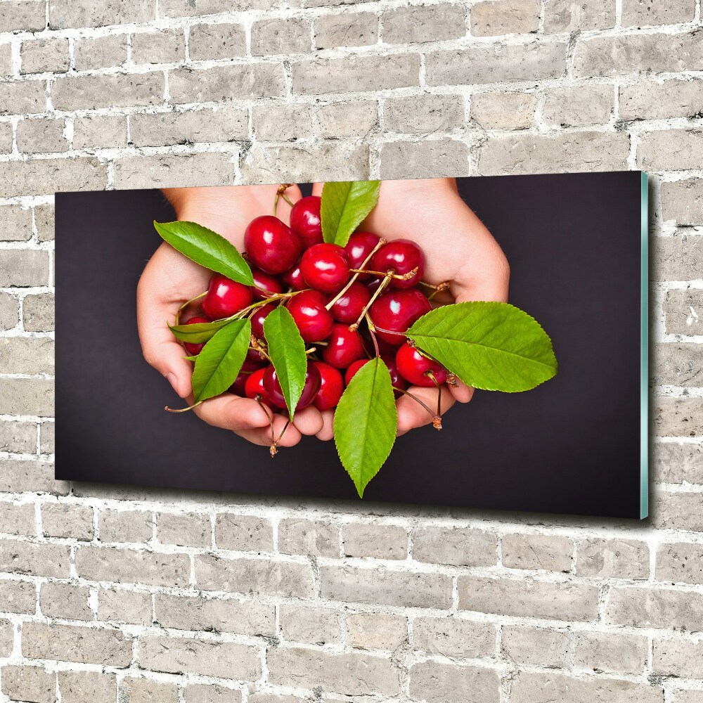 Glass wall art large Cherries in the hands