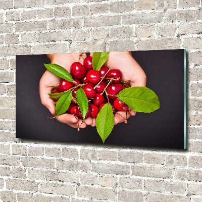 Glass wall art large Cherries in the hands